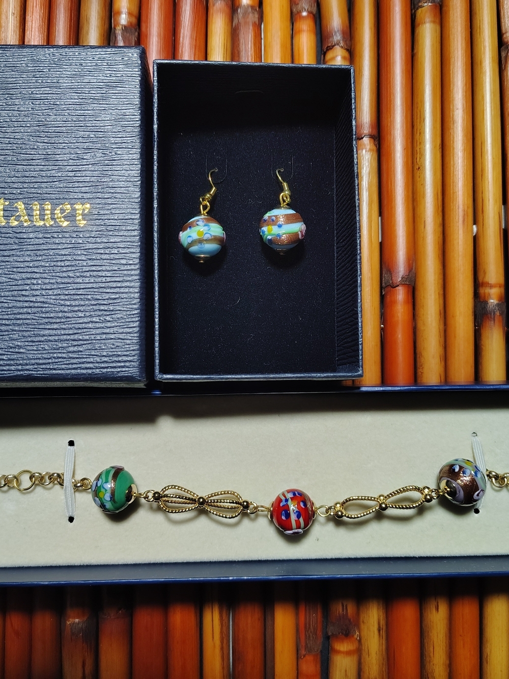 Francesca Murano Glass Bracelet and Earrings set is a stunning piece of jewelry
